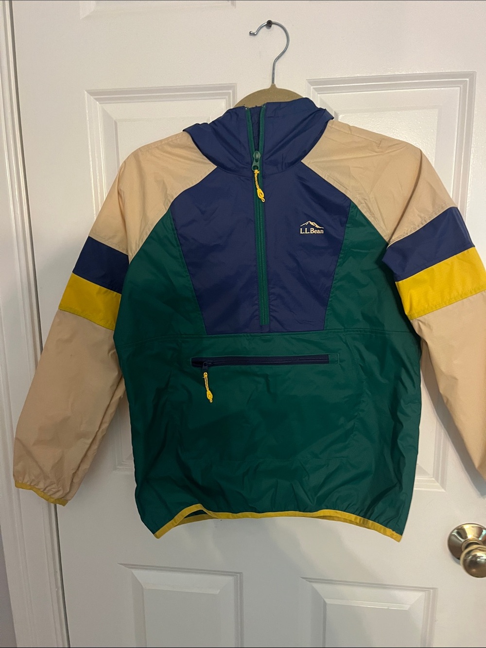 L.L. Bean Kids Colorblock Anorak Jacket - Green/Navy/Beige